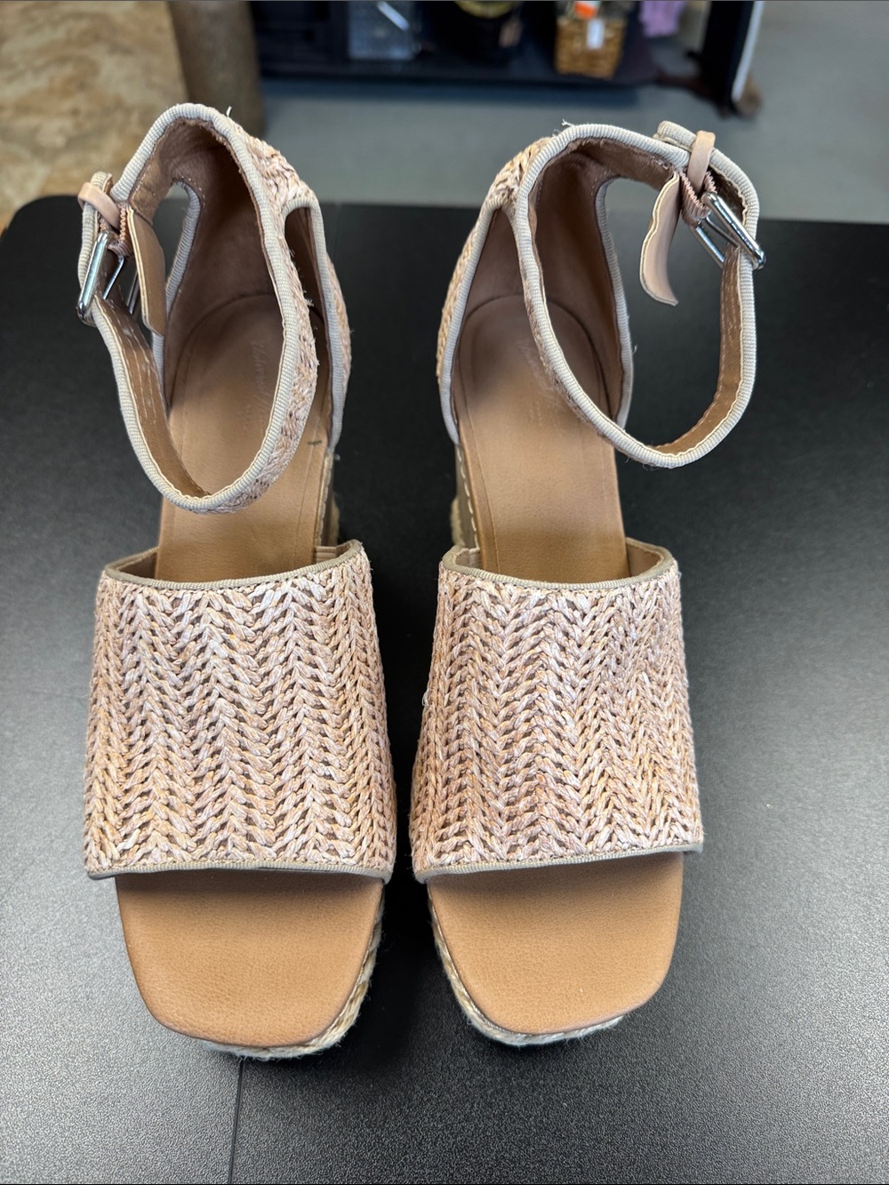 Universal Thread Beige Woven Ankle-Strap Wedges